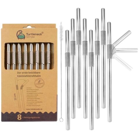 Rietje Buigbaar Roestvrijstaal 22cm Set van 8 Stuks + Schoonmaakborstel