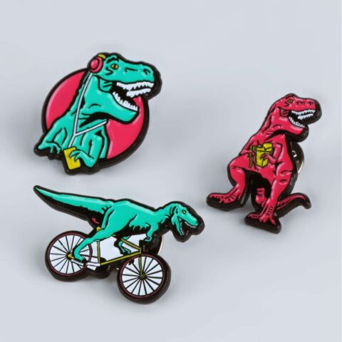 T-Rex Pin Badges Set van 3 Stuks