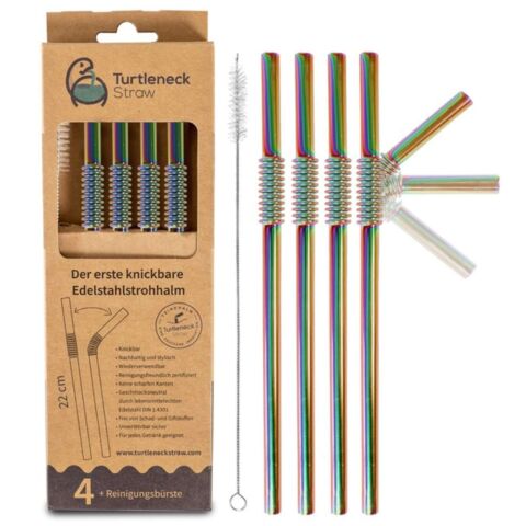 Rietje Buigbaar Roestvrijstaal 22cm Set van 4 Stuks + Schoonmaakborstel