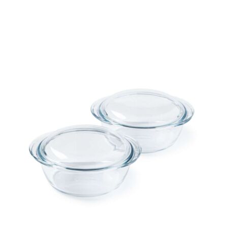 4 In 1 Ovenschaal Rond met Deksel 1,3 liter Set van 2 Stuks