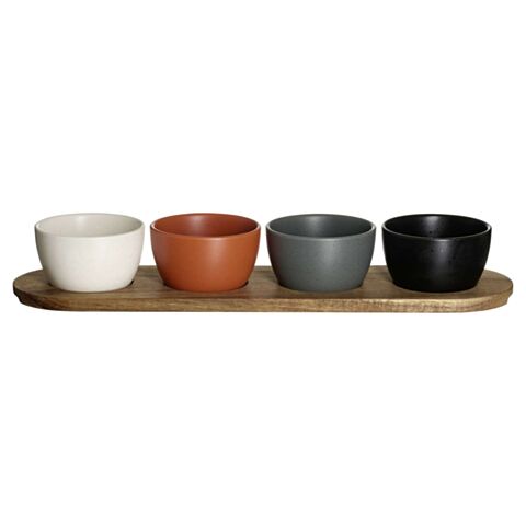 Denia Dipschaaltje Ø 10 cm met Dienblad Set van 4 Stuks Assorti