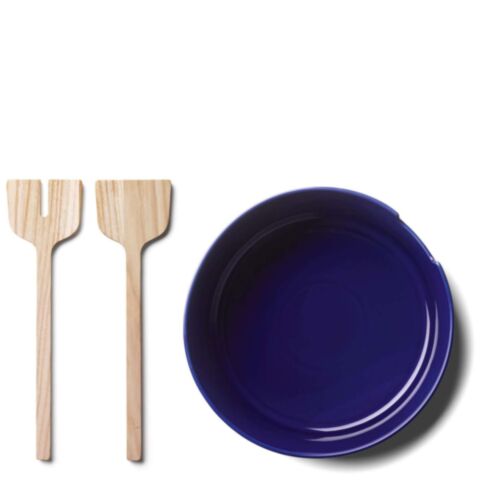 Collective Saladeschaal met Houten Saladebestek &Oslash; 26 cm Cobalt