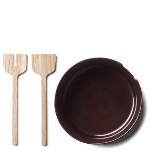Collective Saladeschaal met Houten Saladebestek &Oslash; 26 cm Mocha