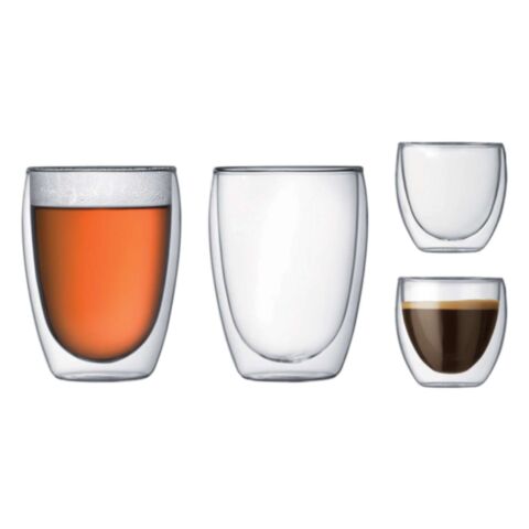 Pavina Koffie- Theeglas Dubbelwandig 2x 80 ml 2x 350 ml Set van 4 Stuks