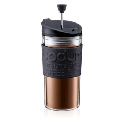 Travel Press Dubbelwandig Kunststof met Siliconen Rand 350 ml Zwart