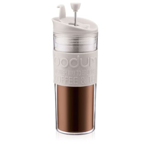 Travel Press Dubbelwandig Kunststof met Siliconen Rand 450 ml Wit